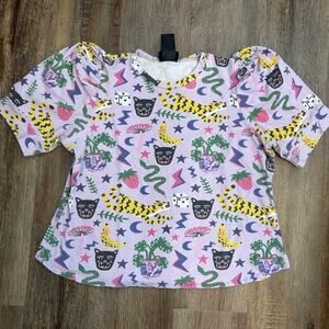 Nooworks Hastings top limited print novelty cats fruit fun 3X plus